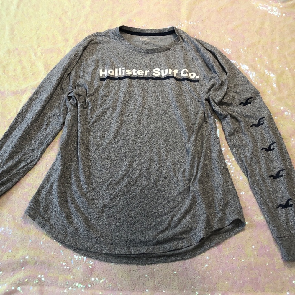 Hollister long sleeve grey top white logo XL